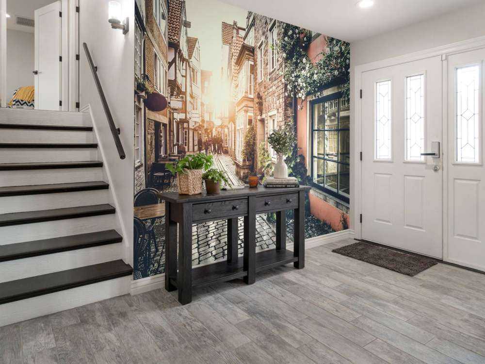 Zachód słońca na starej ulicy