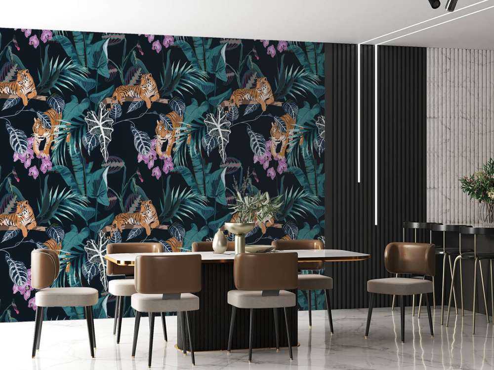 Tygrysy, liście i kwiaty