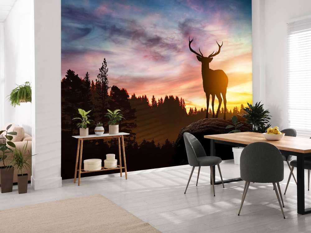 Jeleń z zachodem słońca