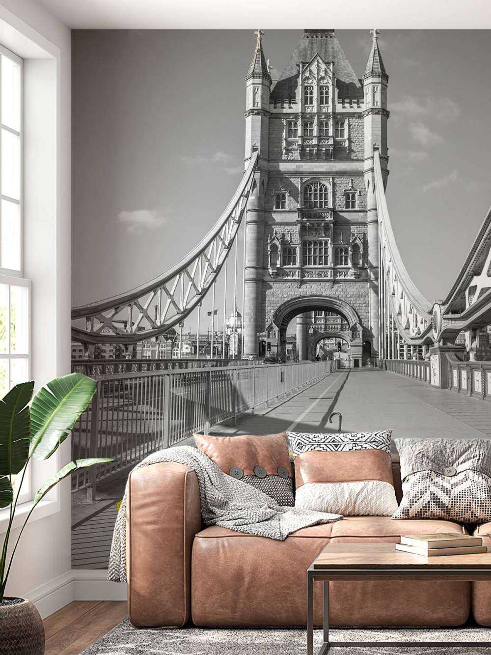 Żółte parasolki na moście wieżowym