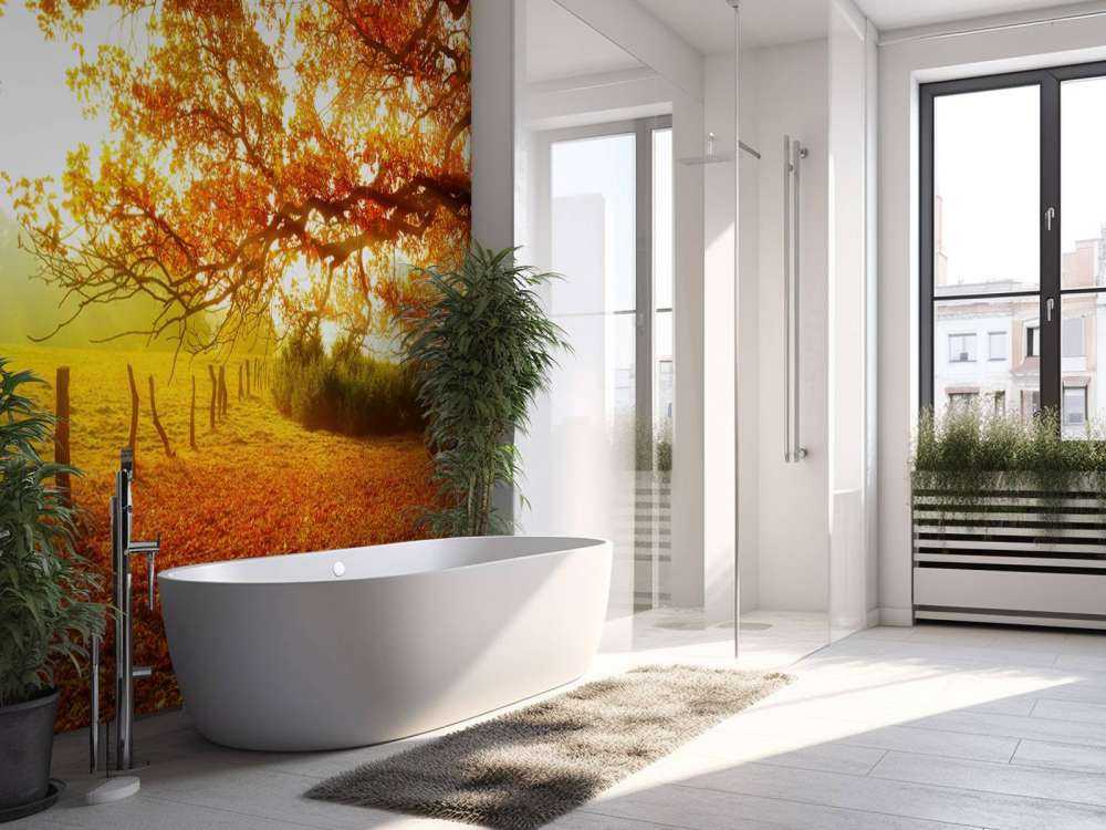 Jesienny krajobraz z lasem i łąką