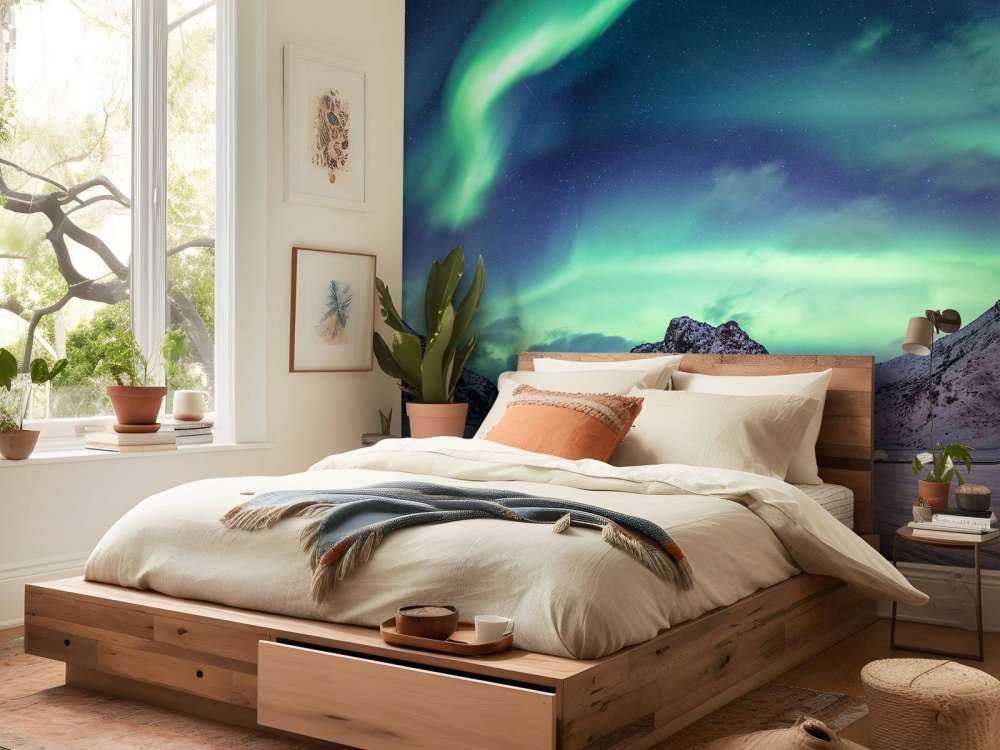 Zorze polarne nad ośnieżonymi górami