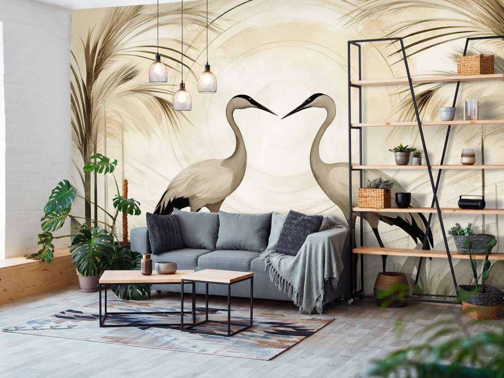 Żurawie o zachodzie słońca taupe