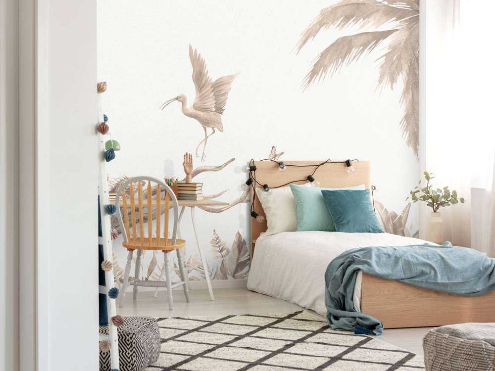 Gałązka z motywem zwierząt z dżungli w kolorze taupe