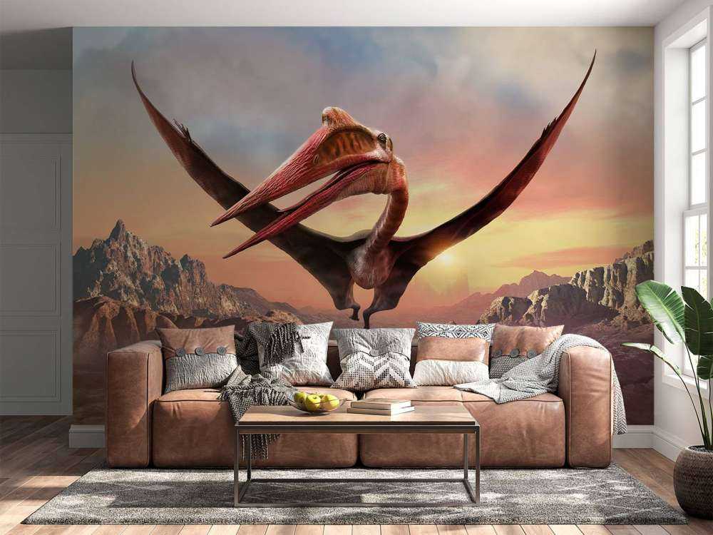 Quetzalcoatlus lecący nad górami