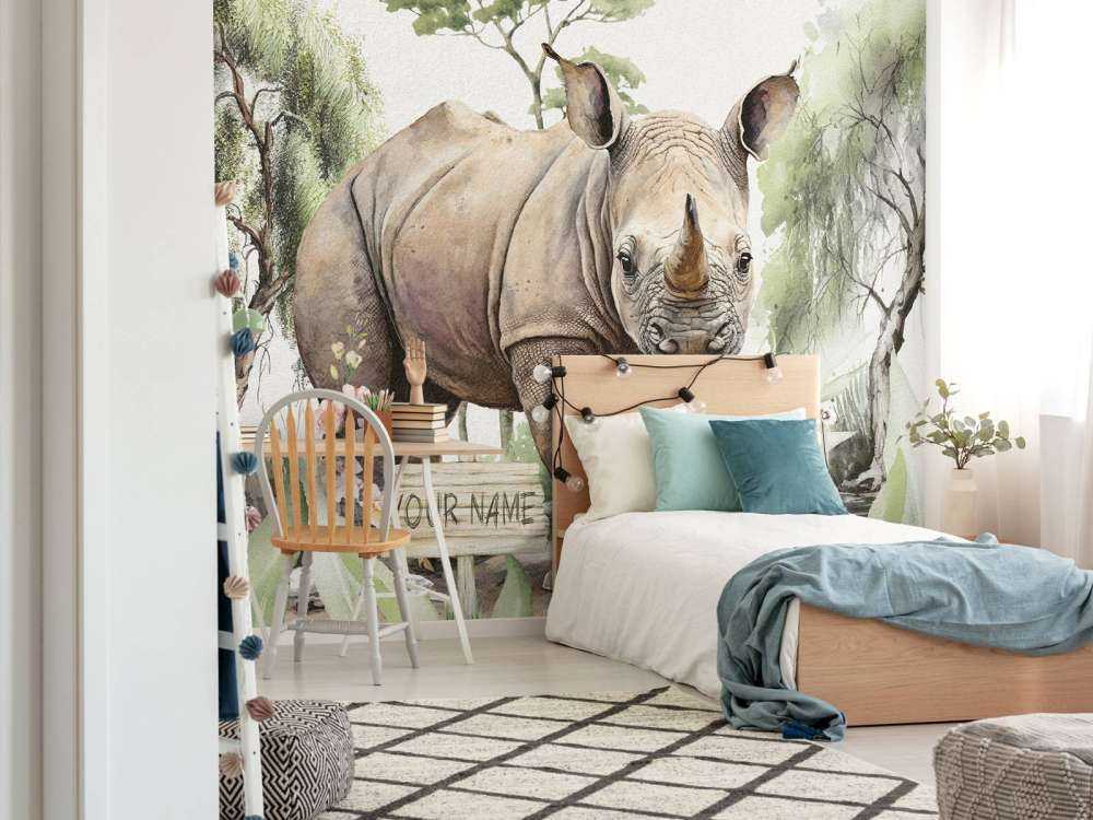 Młody nosorożec na sawannie