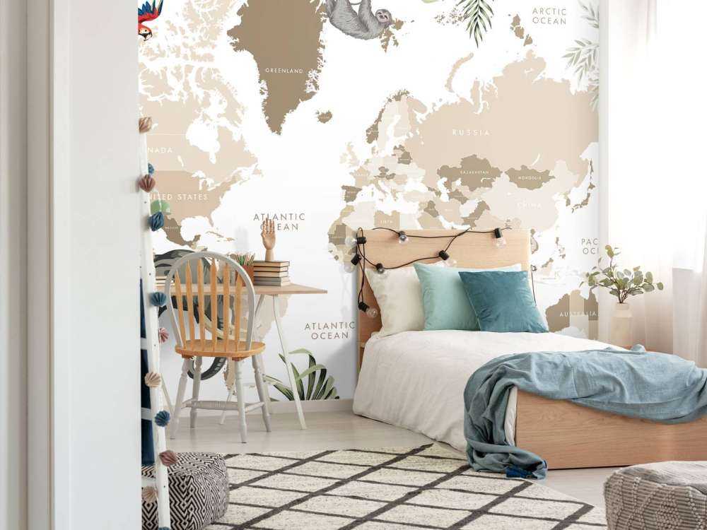 Mapa świata z zwierzętami z dżungli