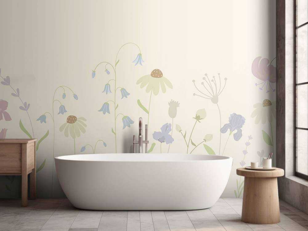 Wysokie pole kwiatowe z piaskiem, starym różem, zielenią i bzem