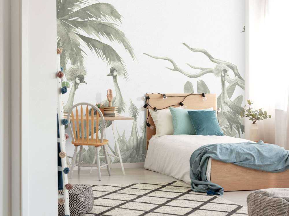 Dżungla z żurawiami w kolorze zielonym