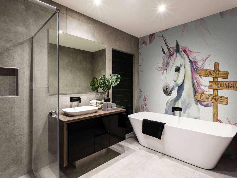 Mały jednorożec z roślinami różowy