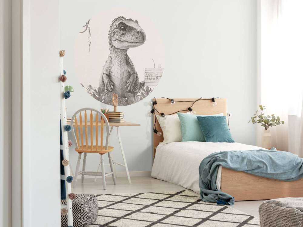 Młody t-rex w beżowej dżungli