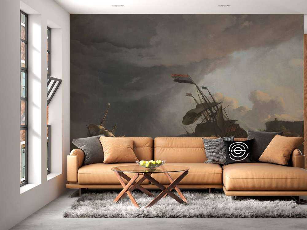 Statki wojenne podczas burzy