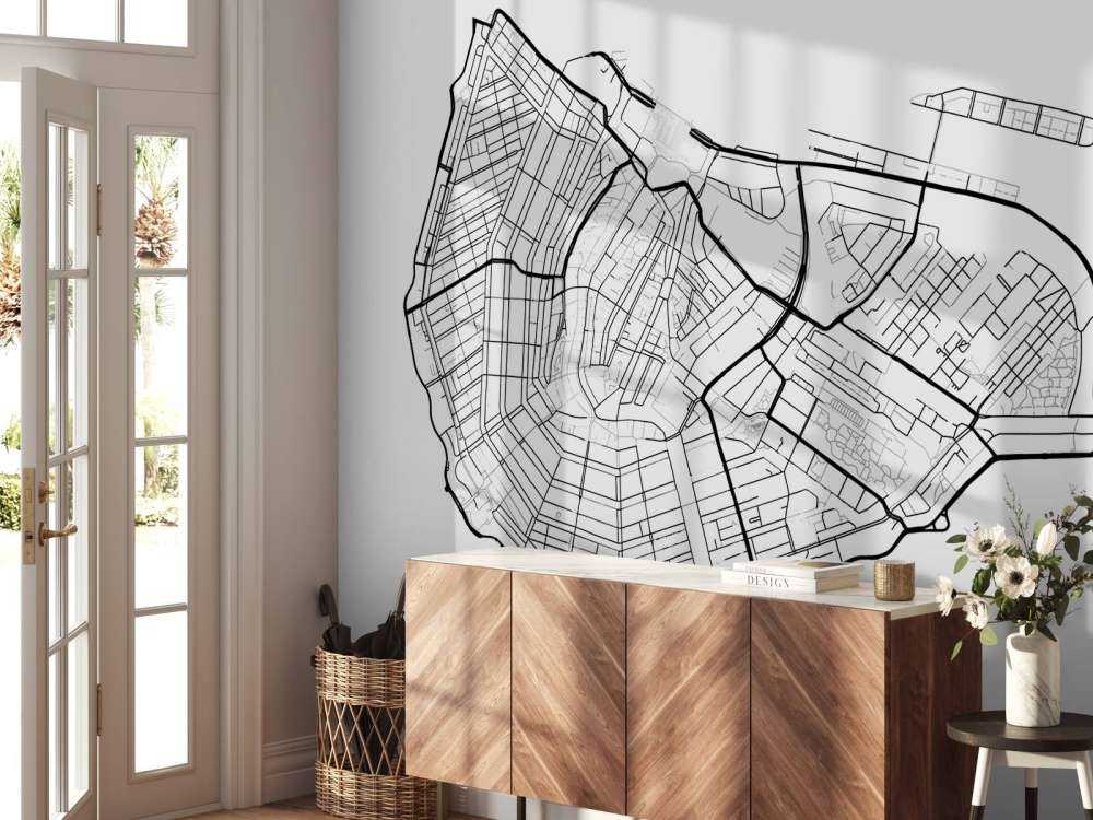 Mapa centrum Amsterdamu, kolor biały