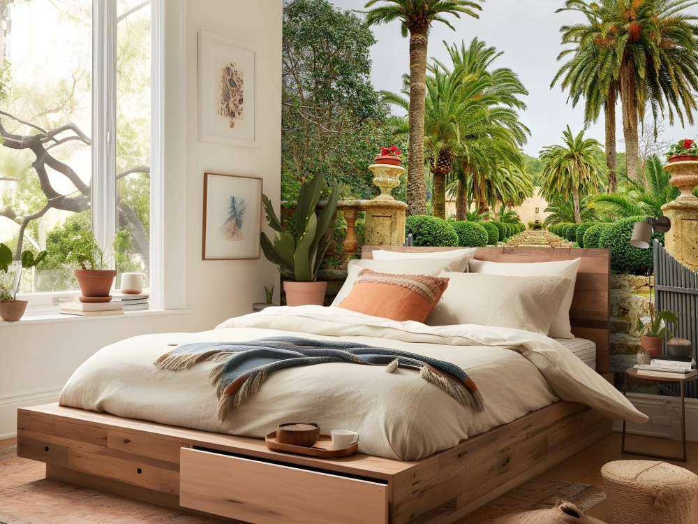 Palmy wzdłuż kamiennych stopni