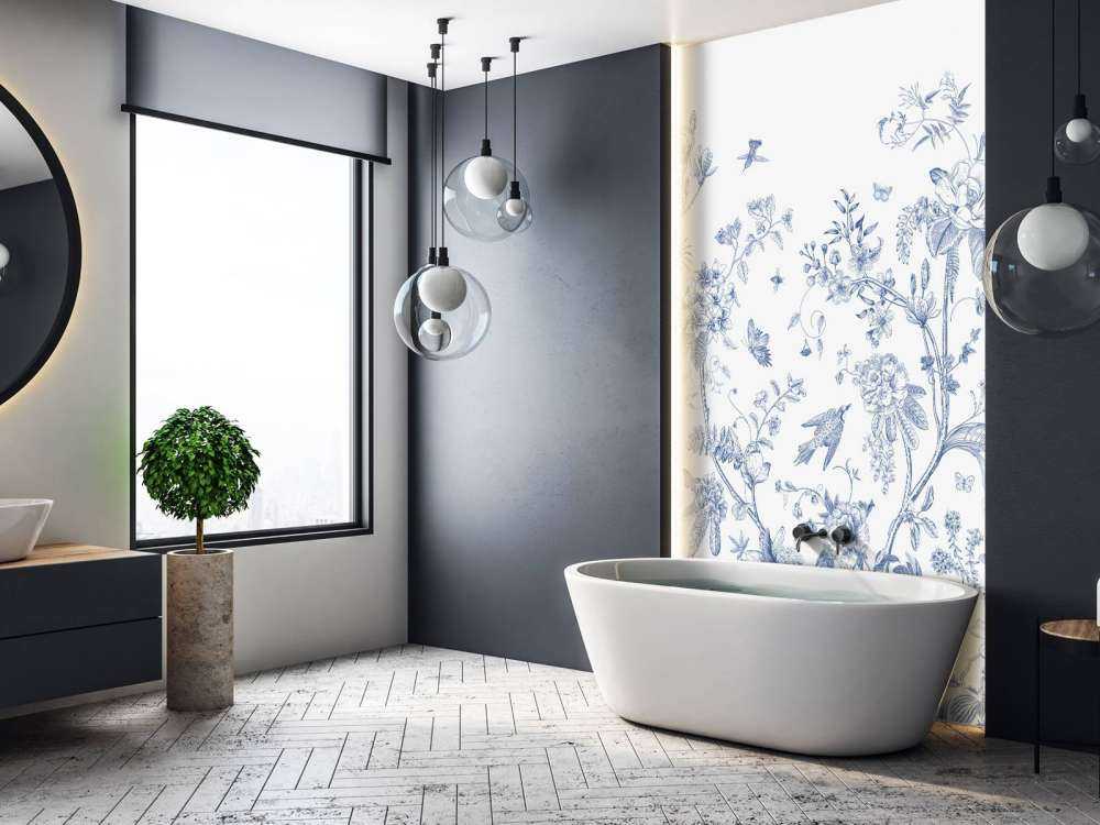 Ilustracja kwiatowa, niebieski i biały