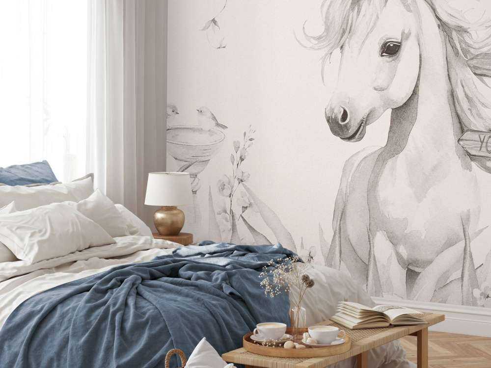 Mały jednorożec z roślinami beżowy