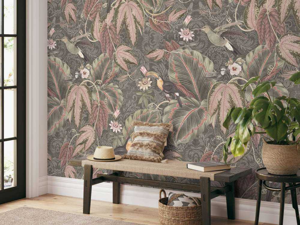 Tropikalne ptaki i tukany z dżungli - zielony vintage