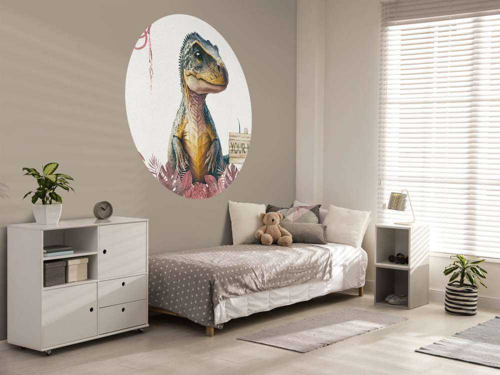 Młody t-rex w różowej dżungli