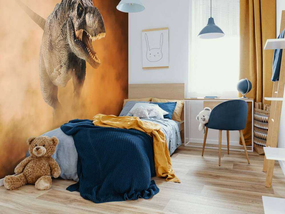 Tyranozaur idący przez dym