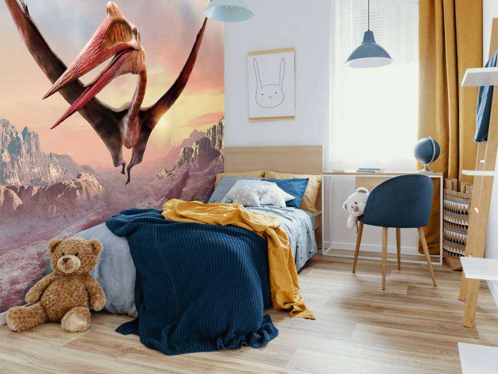 Quetzalcoatlus lecący nad górami