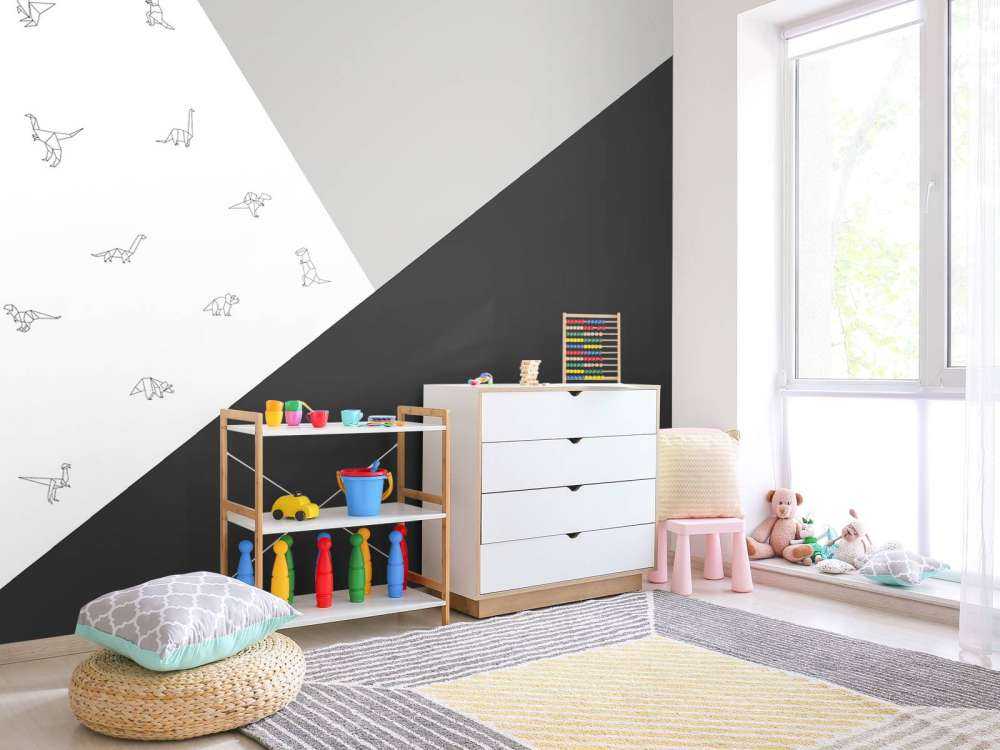 Czarno-białe trójkąty z dinozaurami