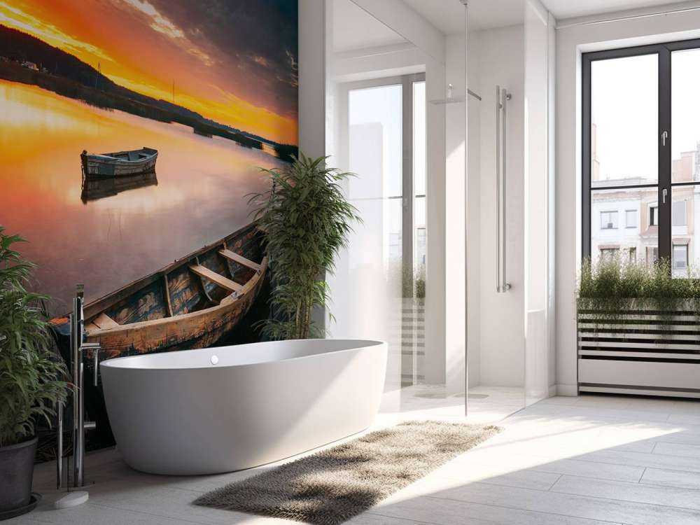 Łodzie o zachodzie słońca