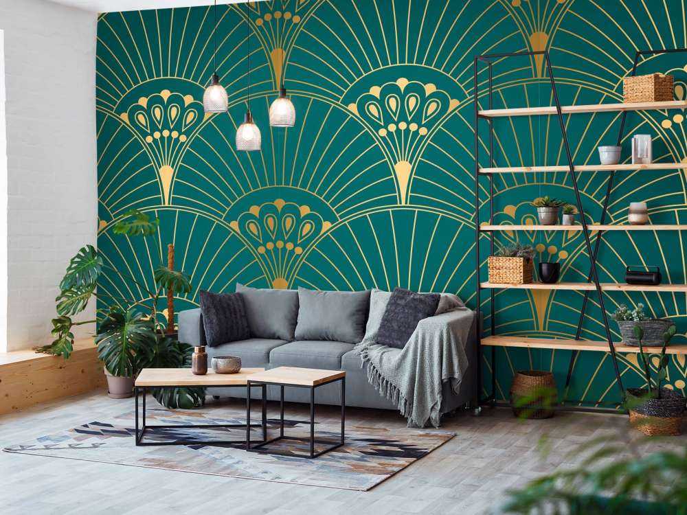 Wachlarz Art Deco w kolorze turkusowym