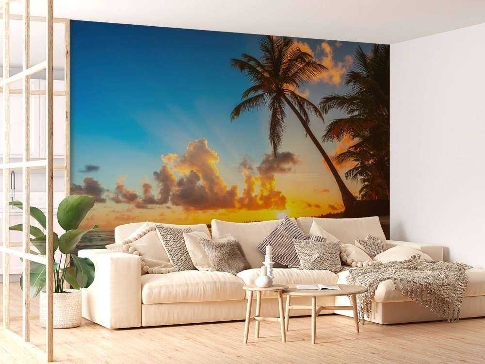 Zachód słońca z palmami