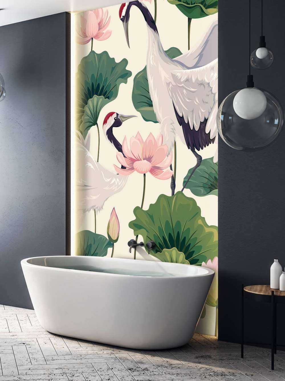 Para żurawi z lotosem