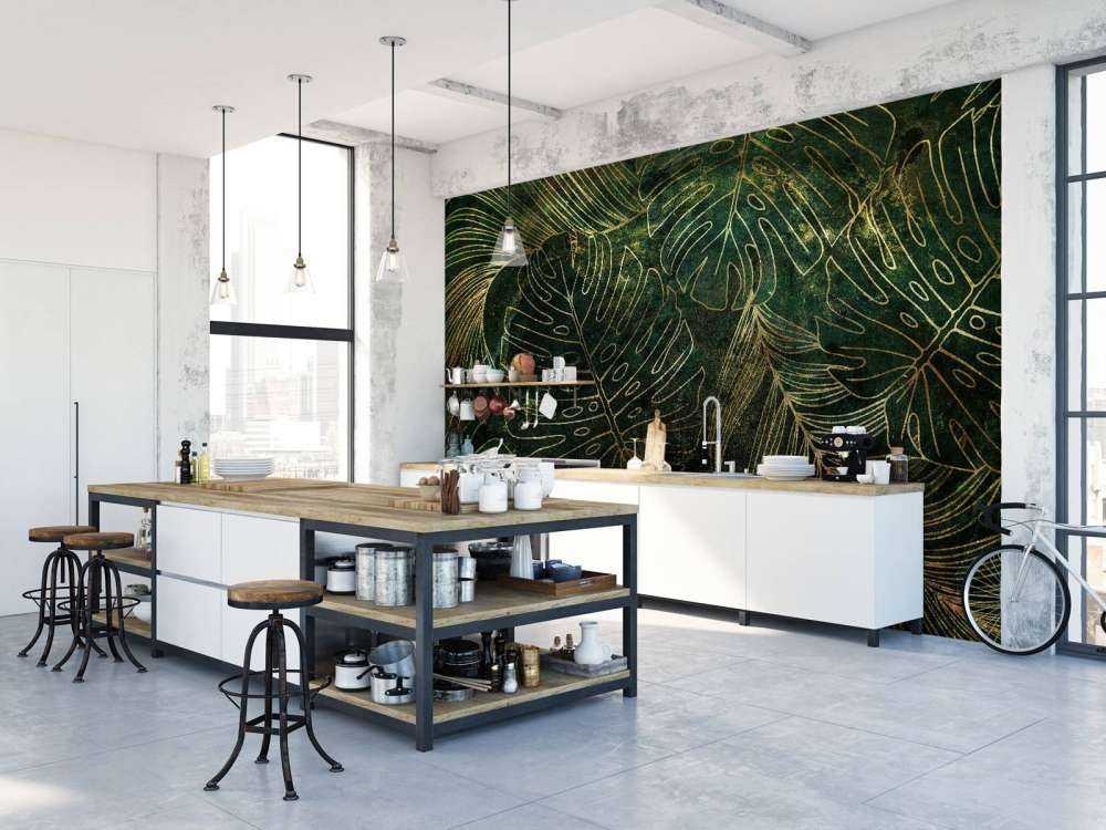 Zielona struktura ze złotymi liśćmi