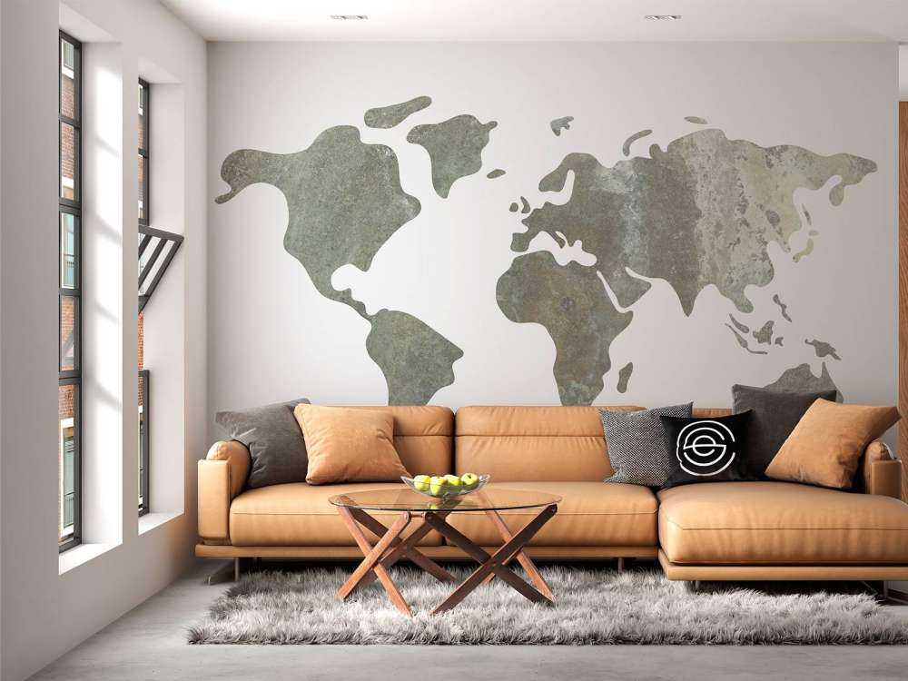 Zielona mapa świata z metalową konstrukcją