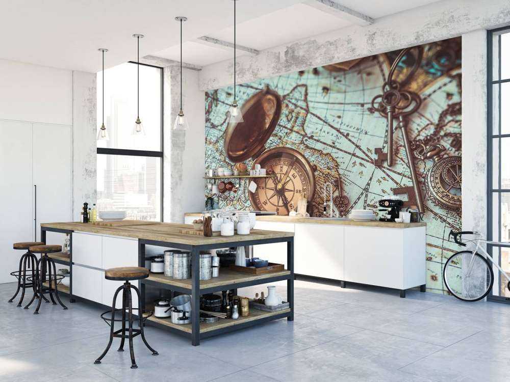 Historyczna mapa świata z kompasem - Fototapety.com