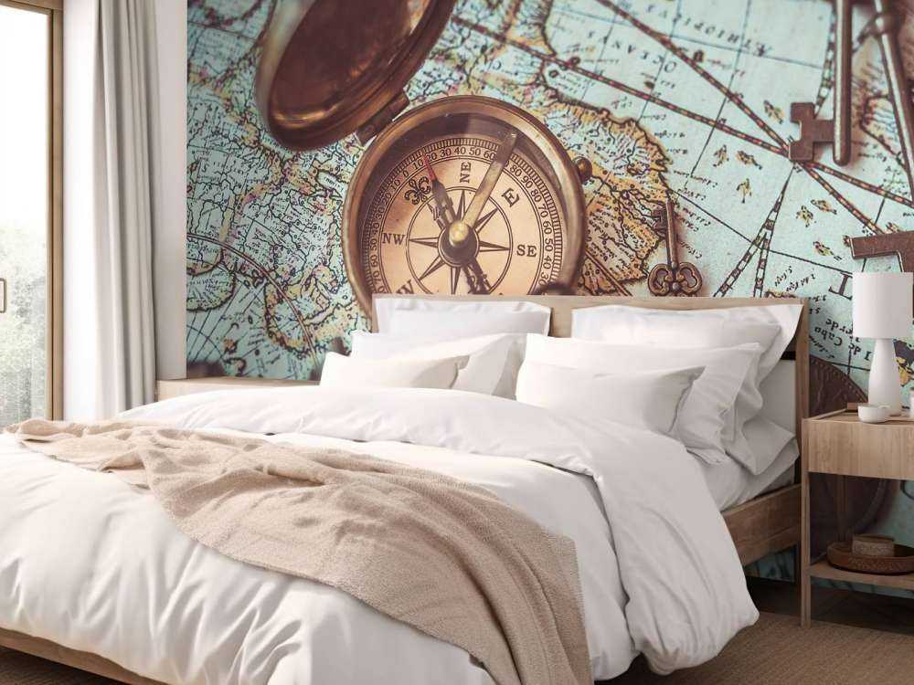 Historyczna mapa świata z kompasem - Fototapety.com