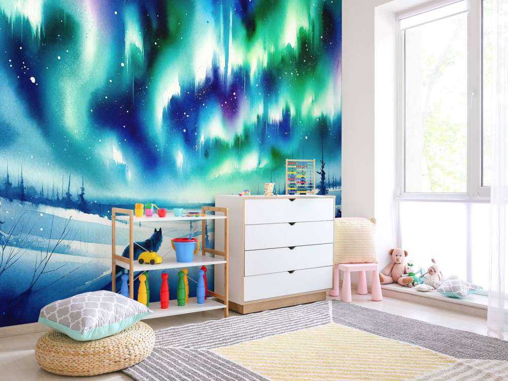 Lis polarny i zorza polarna