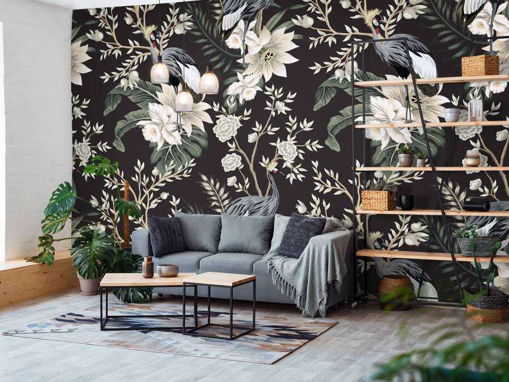 Żurawie między liśćmi