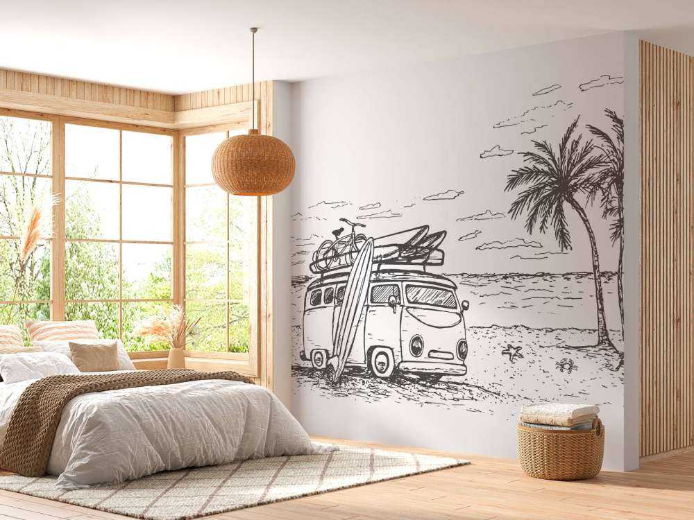 Czarny i biały rysunek plaży