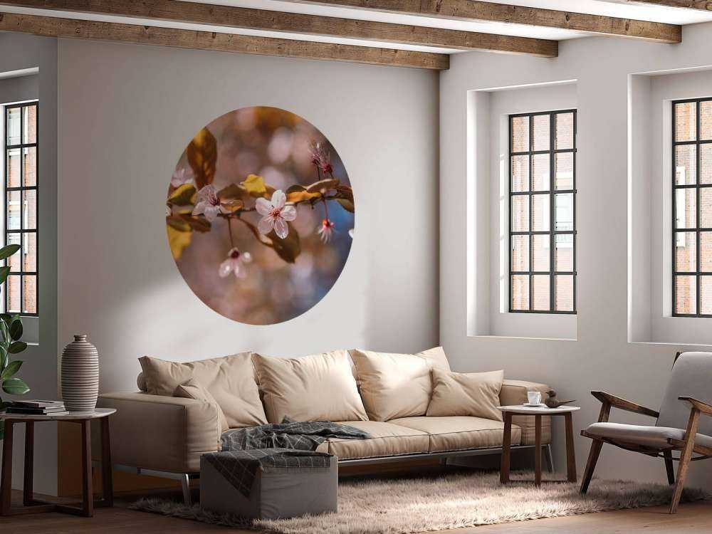 Różowe kwiaty i brązowe liście