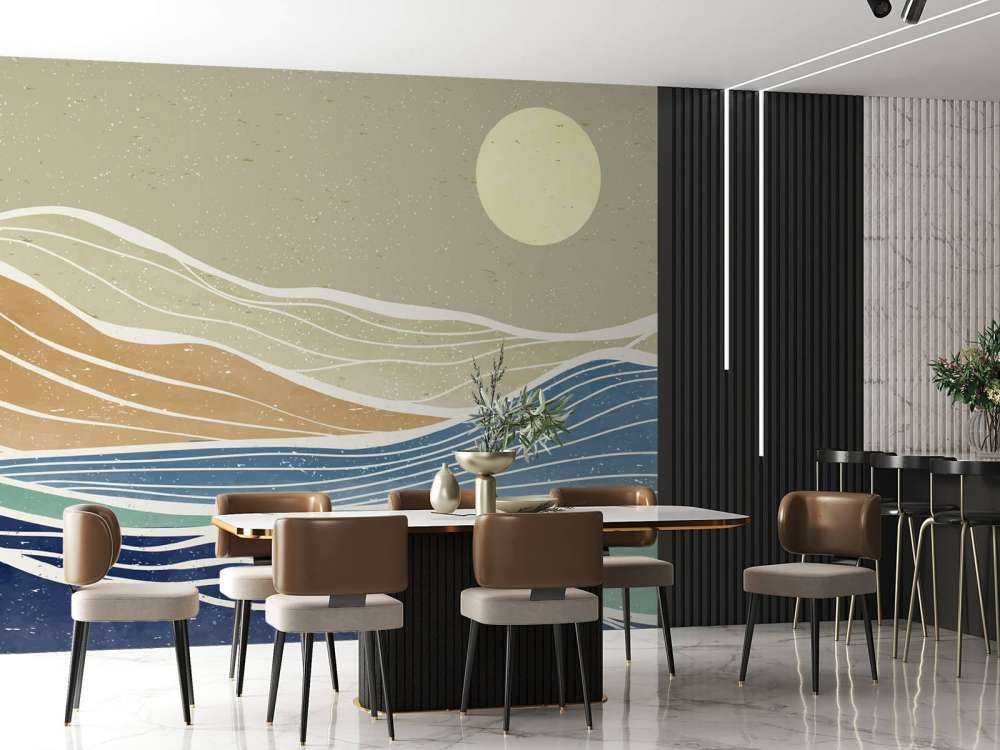 Kolorowe fale oceanu ze słońcem