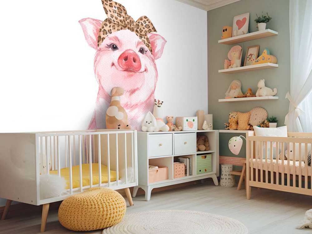 Zabawna mała świnka z chusteczką.