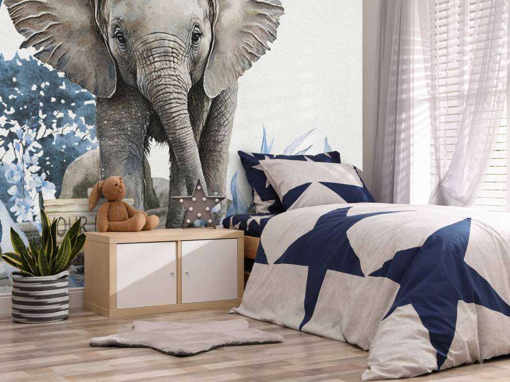 Mały słoń w dżungli w dżungli w kolorze niebieskim