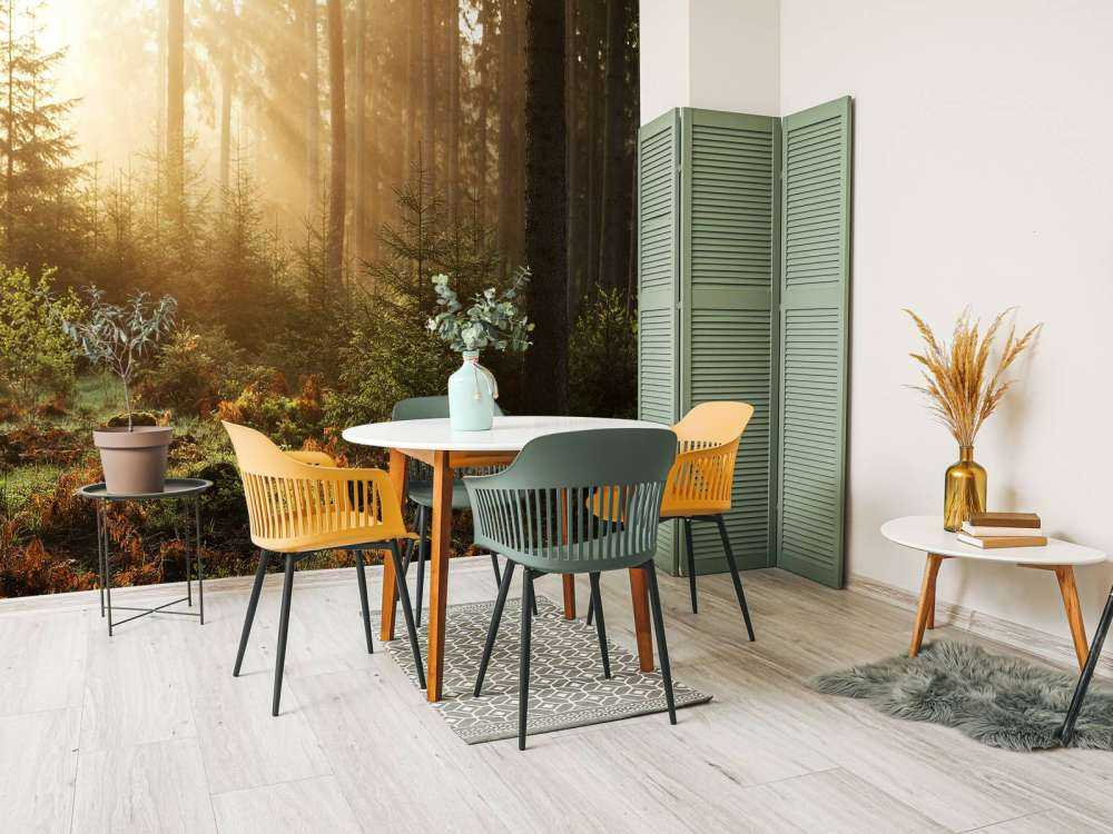 Promienie słońca przez las