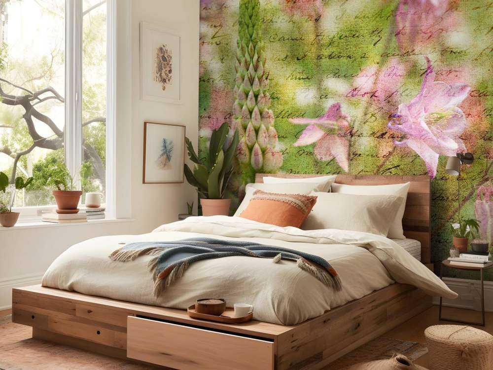 Colorful Aquilegia flowers on plants in garden