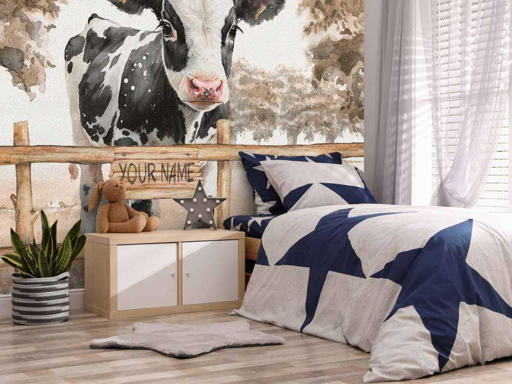 Młoda krowa na łące taupe