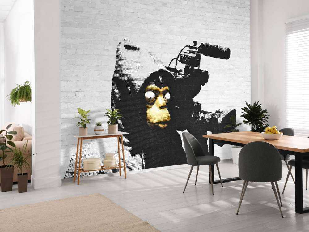 Banksy - ETTGS monkey, white bricks