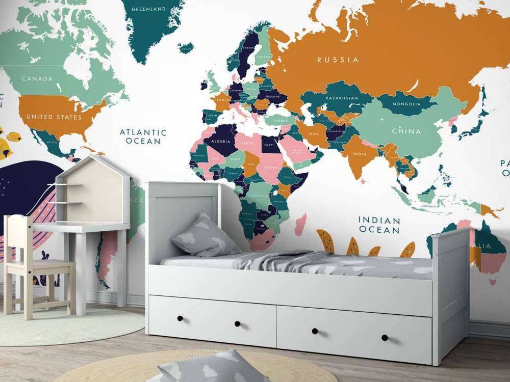 Mapa świata z oceanicznymi zwierzętami