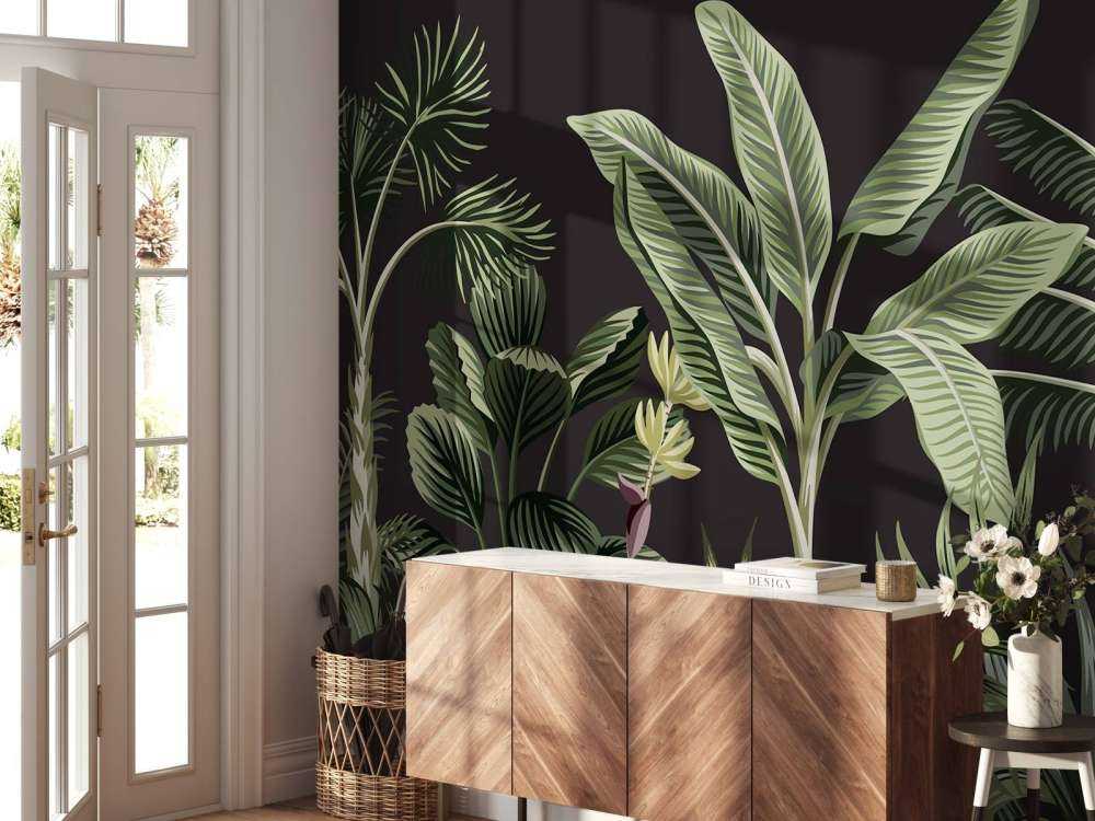 Tropikalna palma na ciemnym tle