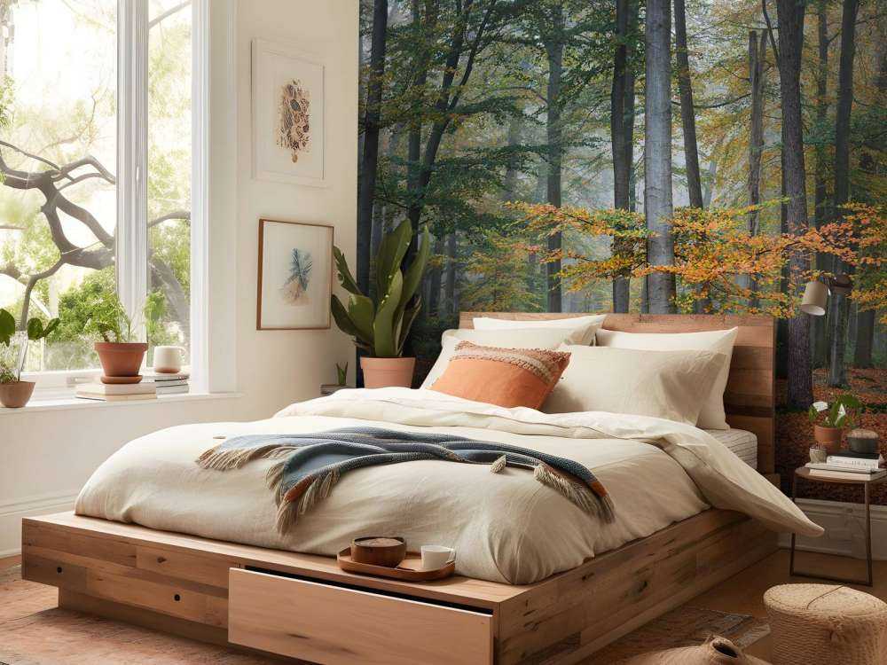 Jesienne kolory w zamglonym lesie