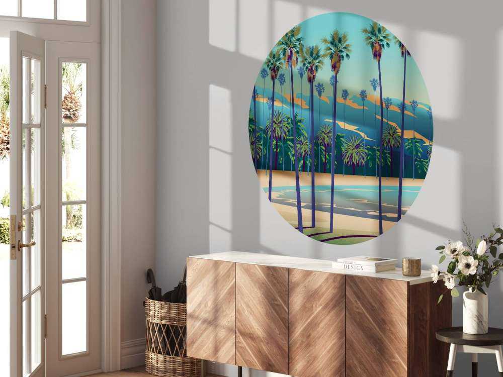 Narysowane jezioro z palmami