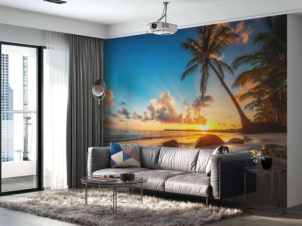 Palmy o zachodzie słońca