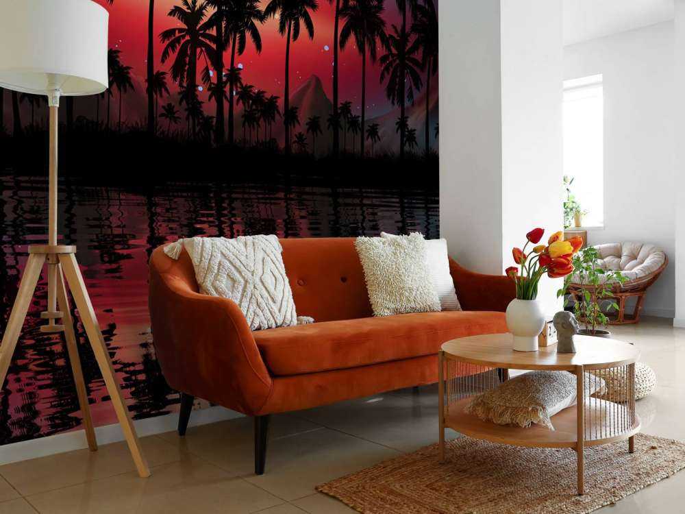 Palmy na czerwonym niebie